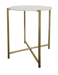 A ASPECT Naomi Genuine White Marble Side/End/Lamp Table,Gold Metal Base