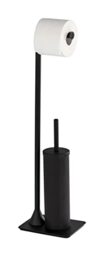 WENKO Hella Toilet Brush Stand for Toilet Paper & Toilet Brush, Toilet Paper Holder, Standing Roll Holder with Brush, Steel, 15 x 69 x 20 cm, Matt Black