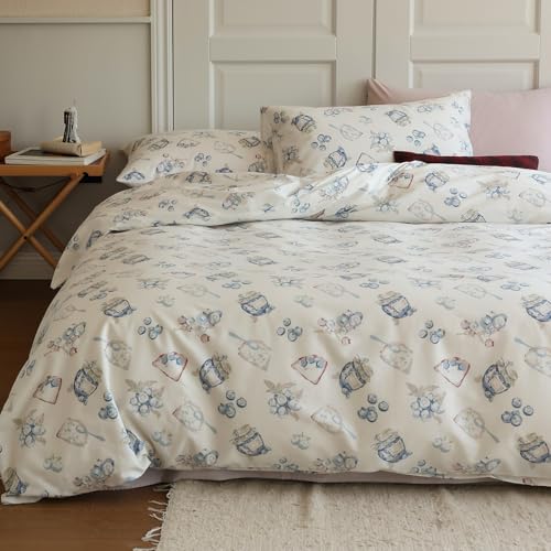 LIWHENHAO Black and White Kids Duvet Cover Set, 100% Cotton Bedding Home Collection, 1 Comforter Cover 2 Pillowcases (Blueberry jam, Full/Queen (90x90 Inch))