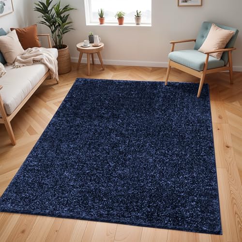 Livabliss Claire Shaggy Berber Carpet 160x213 cm, Soft Fluffy Thick Pile for Living Room & Bedroom, Modern Neutral Boho Design, Easy Care, Navy Blue