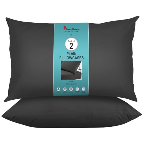 GC GAVENO CAVAILIA Microfiber Pillow Case 2 Pairs - Housewife Pillowcases - Plain Dyed Soft & Breathable Covers - Standard Size 75x50 cm - Wrinkle & Fade Resistant - Machine Washable Bedding - Black
