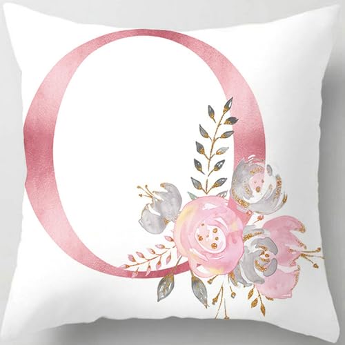 Tillskuch Pink Throw Pillow Covers Cute Alphabet Decorative Cushion Covers Square Letter Throw Pillows Protectors for Sofa Couch Bedroom Chair Home Decor 18 x 18 Inch(O)