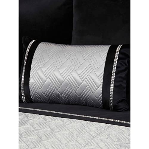 Rapport Capri Filled Boudoir Cushion Bed and Sofa Accessory 30x50cm Black and Silver Velvet