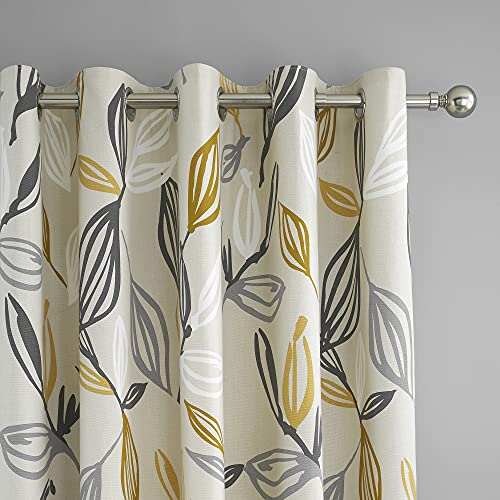 "Fusion - Ensley - 100% Cotton Pair of Eyelet Curtains - Ochre - 66"" Width x 72"" Drop (168 x 183cm)"