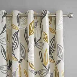 "Fusion - Ensley - 100% Cotton Pair of Eyelet Curtains - Ochre - 66"" Width x 72"" Drop (168 x 183cm)"