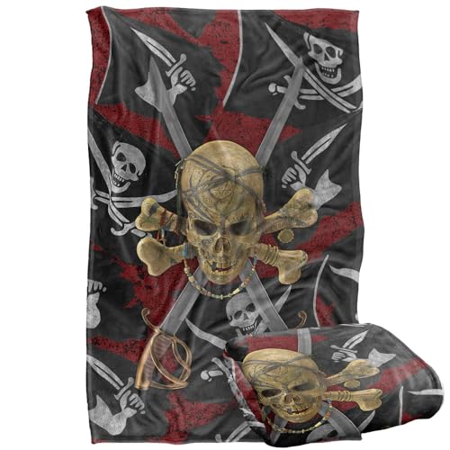 Jq Licensing - James Piazza Pirate Skull And Jolly Roger Black Flags Silky Touch Super Soft Throw Blanket 91 x 147 Cm