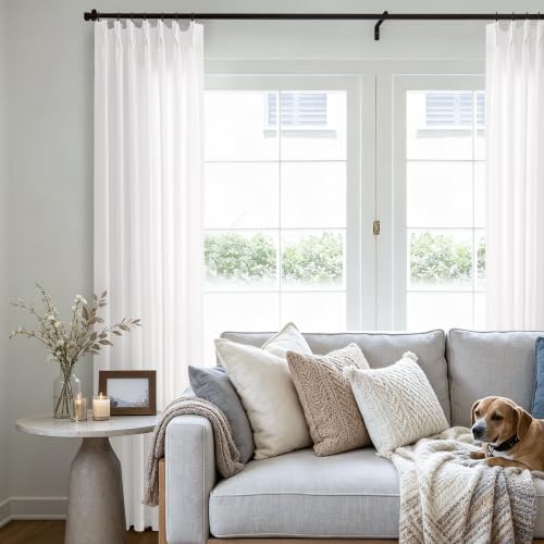Ivory Pinch Pleated Linen Curtains 84 Inch Length for Living Room Bedroom Semi Sheer Pleat Drapes with Hooks Rings Back Tab Neutral Light Filtering Privacy Cream Window Curtain 84 Inches Long