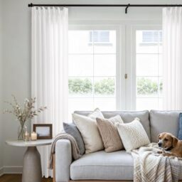 Ivory Pinch Pleated Linen Curtains 84 Inch Length for Living Room Bedroom Semi Sheer Pleat Drapes with Hooks Rings Back Tab Neutral Light Filtering Privacy Cream Window Curtain 84 Inches Long