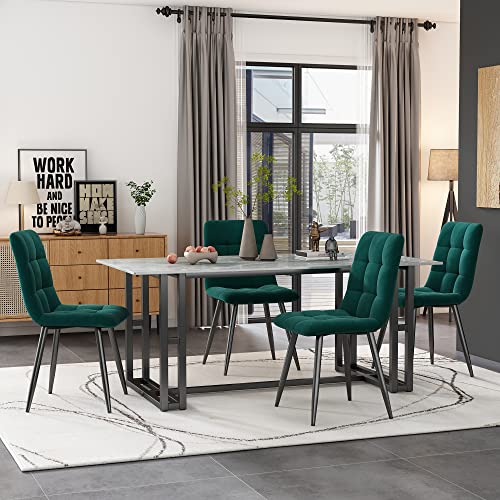 Merax Dining Chairs Set of 4, Modern Upholstered Seat for Kitchen, Luxurious Design with Backrest, Scratch-resistant Floor Protectors, Ergonomically Rounded Corners and Edges, Velvet, Dark Green