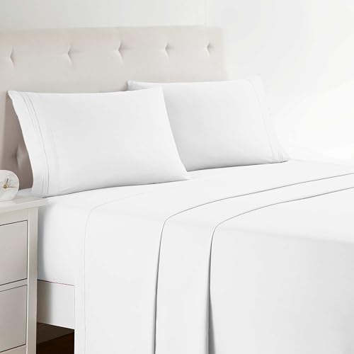 Clara Clark Bed Sheets, Premier 1800 Series 4 Piece Bed Sheet Set, Deep Pocket, Wrinkle, Fade, Stain Resistant, Luxury Soft Bedding Sheets & Pillowcases, Full, White