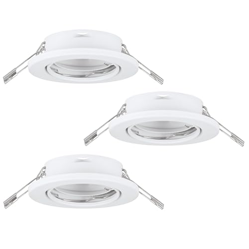 Eglo Set of 3 recessed spotlights Agulo, Round Ceiling Spots Without Bulbs, White Steel Lamps, GU10 Socket, Ø 8.6 cm