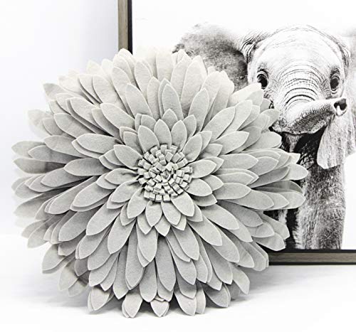 Flower Decorative Pillow - 3D Daisy Flower Pillow, Sunflower Throw Pillow -14.5 x 13 inch Round Decor Pillow - Flower Home Decorations - Couch & Bed Flower-Shaped Pillow (Case + Insert, Solid Grey)