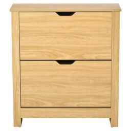 HOMCOM Shoe Cabinet Ultra Slim 2 Flip Drawers 6-12 Pairs Natural Wood