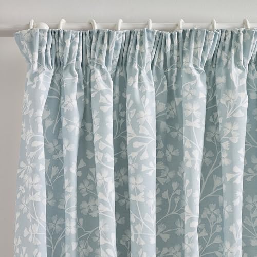 Catherine Lansfield Brooke Floral 90x90 Inch Lined Pencil Pleat Curtains Two Panels Duck egg Blue