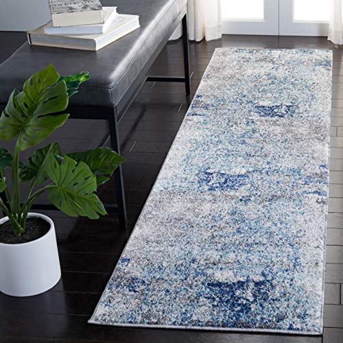 Safavieh Contemporary Rug for Living Room, Dining Room, Bedroom - Aston Collection, Short Pile, in Light Blue and Grey, 61 X 213 cm