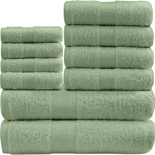 GC GAVENO CAVAILIA 10-Piece Towel Bale Set - Soft & Absorbent 450 GSM Bathroom Towels - Includes 2 Bath Towels, 4 Hand Towels, 4 Face Cloths - Premium Quality, Machine Washable - Sage Green