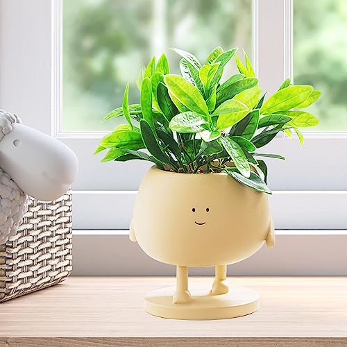 COTYNI Face Pots, Succulent Pots, 5 Inch Head Planters for Indoor Plants, Cute Resin Flower Pots with Drainage Hole, Unique Cactus Planter, Small Pots for Mini Plant (1 Pack)