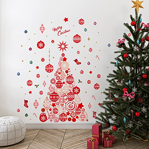 WALPLUS 210x140cm Christmas Combo Decorations Wall Stickers Merry Christmas Around The Tree Wall Art Window Display Clings Display Decals Living Room Home Living Room Bedroom DIY Gift