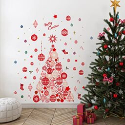 WALPLUS 210x140cm Christmas Combo Decorations Wall Stickers Merry Christmas Around The Tree Wall Art Window Display Clings Display Decals Living Room Home Living Room Bedroom DIY Gift