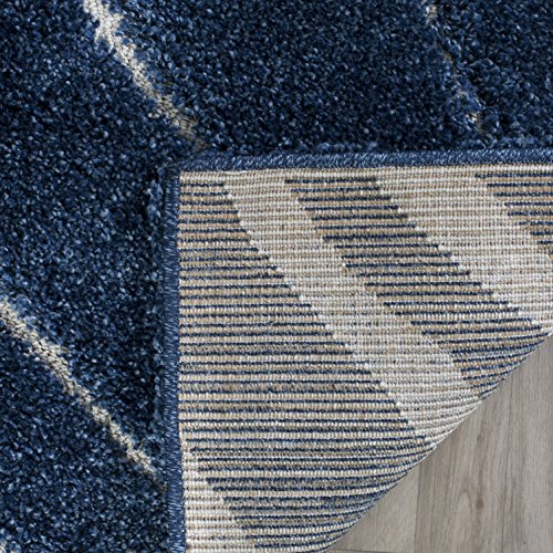 Safavieh Florida Shag Collection Shaggy Rug for Living Room Dining Room Bedroom High Pile Dark Blue and Cream 24 x 36 Inch