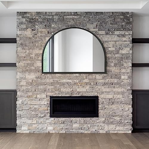 MirrorOutlet Arched Modern Black Large Arched Metal Modern Wall Mirror: 125 x 90cm - Suitable for Bedroom, Living Room, Dressing Room, and Living spaces.