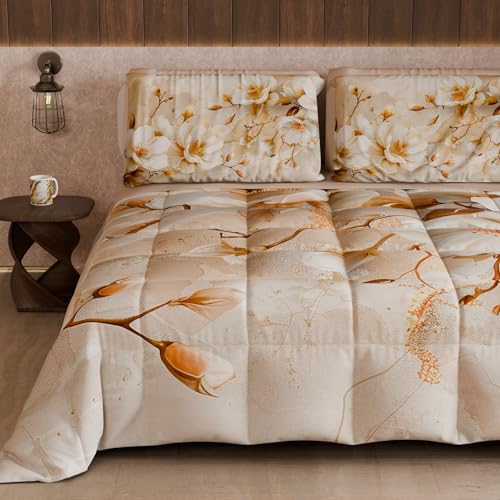 PETTI Artigiani Italiani - Winter Quilt, Winter Duvet, Double Sided Single Quilt Solid Colour and Digital Floral Print 25 12, 100% Microfibre, Made in Italy