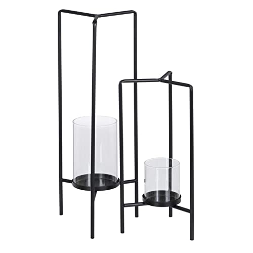 Candle Holder 18.5 x 16.5 x 50 cm Glass Black Metal (Pack of 2)