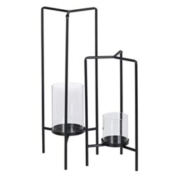 Candle Holder 18.5 x 16.5 x 50 cm Glass Black Metal (Pack of 2)