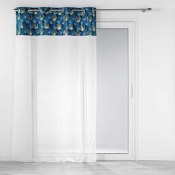 Douceur d'Intérieur, Light Brown Eyelet Curtain 140 x 240 cm Blue Sandblasted Top Velour Imp Ornament
