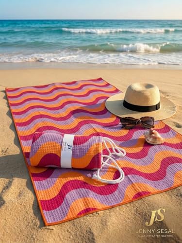 Jenny Sesal Elegant Wave Beach Towel - Maxi Size, Super Absorbent and Compact, Ideal for Beach, Pool and Gym (Orange)