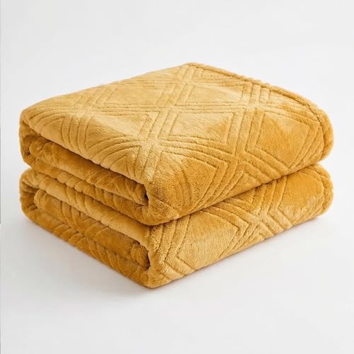 Superior Fleece Diamond Fluffy Blanket, Decorative Blankets for Bedroom, Sofa, Fuzzy, Plush, Soft, Cute Room Decor, Beautiful Cover, Comfort Essentials, Alaska Collection, Throw, Gold
