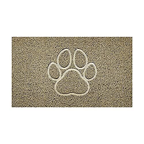 Nicoman Embossed Spaghetti Door Mat Dirt-Trapper Jet-Washable Doormat 70x43cm (Beige, PAW Shape) - Use Indoor or Sheltered Outdoor
