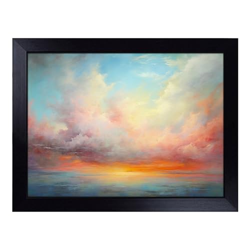 Lap Tray with Bean Bag Cushion, Cloudy Sky Action - Handmade in the UK, Raised Wooden Edge, Padded Cushion, Heat-Resistant Wipe-Clean Surface, for Meals, Laptops and Crafts
