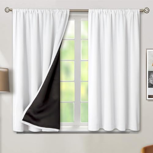 BGment White Blackout Curtains for Bedroom 54 Inch Length, Rod Pocket 100% Blackout Curtains with Thermal Liner Room Darkening Curtains for Living Room, Each Window Curtains 2 Panels, 42 x 54 Inch