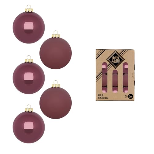 Holly & Jolly Dusty Rose Christmas Baubles, Pack of 24 - Glass Christmas tree baubles, approx. 3 cm, Christmas tree decoration in plum, matt and shiny, Christmas decoration for