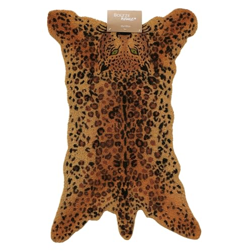 BOLTZE Roar 2061315 Door Mat Brown PVC and Coconut 100 x 65 x 1.5 cm Leopard Shape Non-Slip Door Mat Home Accessory