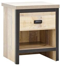 GFW Boston Lamp Table with Drawer, Industrial Side Table with Black Metal Handle, Oak Effect Finish and Contrasting Frame, Living Room End Table