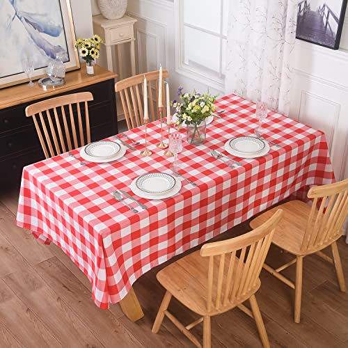 Cupuamon 2 Pack Waterproof Polyester Fabic Rectangle Checkered Tablecloth???60x84 Outdoor Table Cloth???Oil Stain Prevention Table Cloth for Pinics and Parties???Red and White???