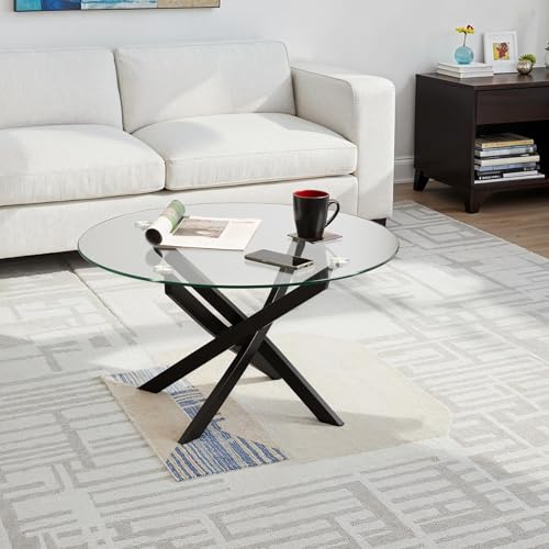 Seconique Sheldon Round Coffee Table In Clear Glass/Black