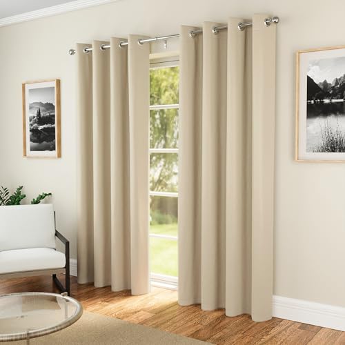 Enhanced Living Nightfall Eyelet Curtains - Thermal Natural Curtains for Bedroom - 46x72 inch (117x183 cm) - 230gsm, Supersoft, Energy Saving & Noise Reducing - 2 x Curtain Panels