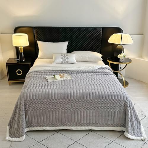 UKELER Sherpa Bed Blanket 80 ?? 90 inch, Ultra Soft Queen Size Throw Blanket for All Season, Cozy Plush Striped Fleece Blanket for Bedroom Living Room Dorm Hostel Sofa Camping, Grey