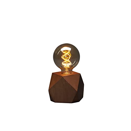 Konstsmide LED Table Lamp with Spiral Filament, Brown, with 6 Hour Timer, 1 Amber diode, Battery Operated and USB, Indoor, White Cable, 3 x AAA 1.5 V (not Included), Wood PVC