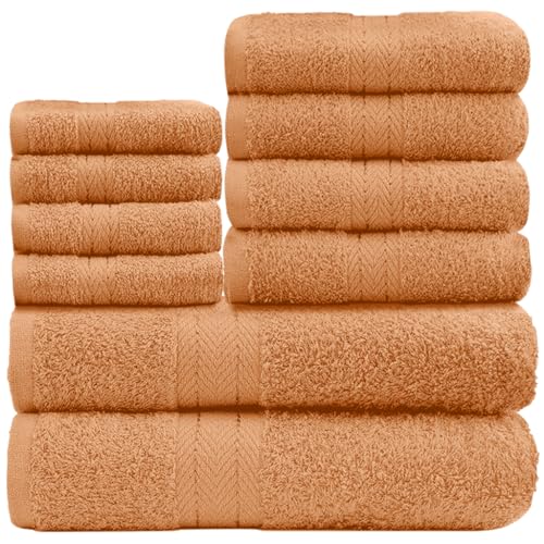 GC GAVENO CAVAILIA 10 Piece Towel Bale Set - Quick Drying Cotton Towel Highly Absorbent 450 GSM Peach Towels Set - Bathroom Towels Bale Set 4x Face 4x Hand 2x Bath Towels