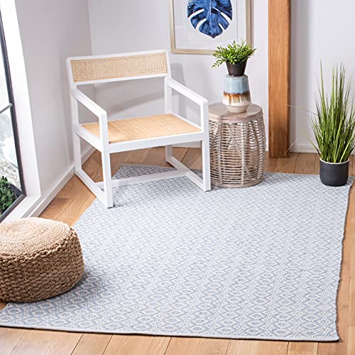 Safavieh Modern Indoor Flatweave Rectangle Area Rug, Montauk Collection, MTK716, in Ivory / Light Blue, 122 X 183 cm for Living Room, Bedroom or Any Indoor Space