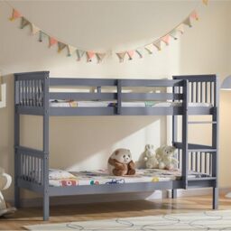 Vida Designs Milan Single Bunk Bed Frame with Ladder - Grey - Solid Pine Wood - 3ft - Twin-Sleeper Design & Guard Rails - Easy Assembly - Versatile - Bedroom Furniture for Children