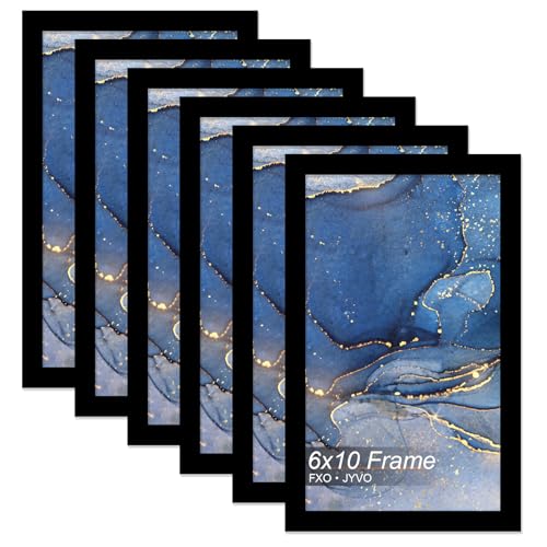 "Fxojyvo 6x10 Picture Frame Set of 6, Black Frame for 6 x 10 Inch Picture Poster Photo, Light Weight and High Transparent 6 by 10 Frame for Wall - 6 Pack/Black/6""x10"""