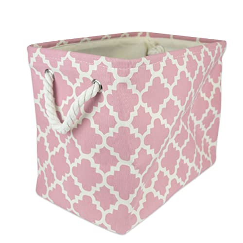 DII Collapsible Polyester Storage Basket or Bin with Durable Cotton Handles, Home Organizer Solution for Office, Bedroom, Closet, Toys, & Laundry (Small ??? 14x8x9???), Rose Lattice
