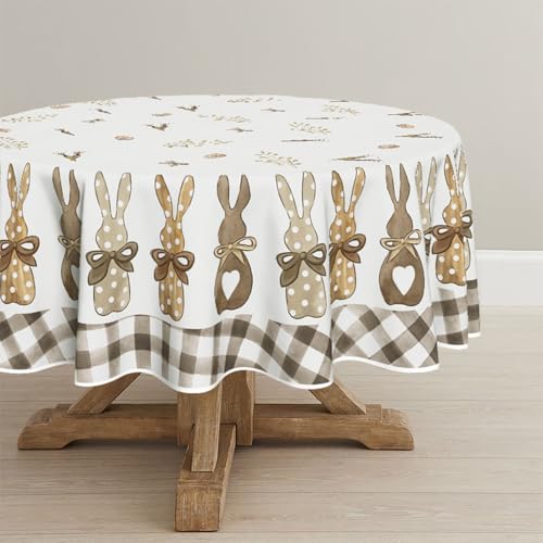 Horaldaily Easter Tablecloth 70x70 Inch Round, Spring Carrots Bunny Table Cover for Party Picnic Dinner Decor