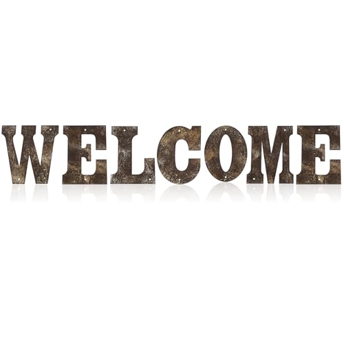 7 Pieces 4 Inch Rusty Flat Metal Letters Outdoor Country Metal Letter Decorations Rustic Metal Letter Wall Decor Rusted Welcome Wall Signs for Home Barn Nursery Living Rooms
