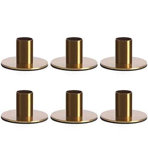 Set of 6 Brass Taper Candle Holders - Minimalist Aged Antique Brass Finish Candlestick Holder, Modern Rustic Metal Candlestick Holder for Table Centerpiece